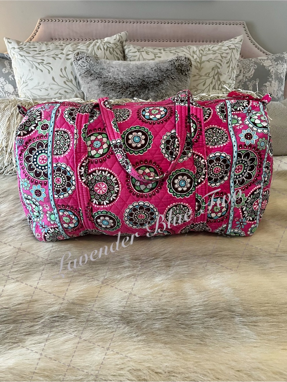 VERA BRADLEY Cupcake Pink 2009 Large Duffle Bag Handles Zip Top Green Floral Y2K